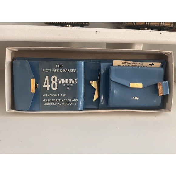 Artley Handbags - NOS 1960s Ladies Billfold Photo Holder Wallet Blue New Money